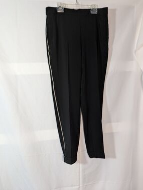 Chico's Black Straight Leg Pants with Metallic Side Stripe